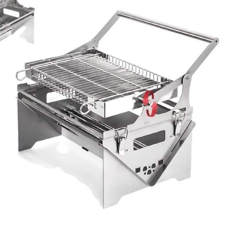 Portable 360° Rotating Barbecue Grill with Carrying Bag, Stainless Steel Flipping BBQ Grills for Outdoor Caming Cooking