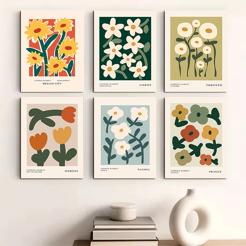 (2D Canvas Painting)  Abstract Flower Market Poster Flowers Matisse Print Market Matisse Floral Exhibition Picture Canvas Pai