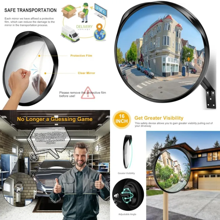 

6 Convex Driveway Mirror, Upgrade Wide Angle View, Adjustable Blind Spot Mirror, Traffic Mirrors, Security Mirrors Indoor and O