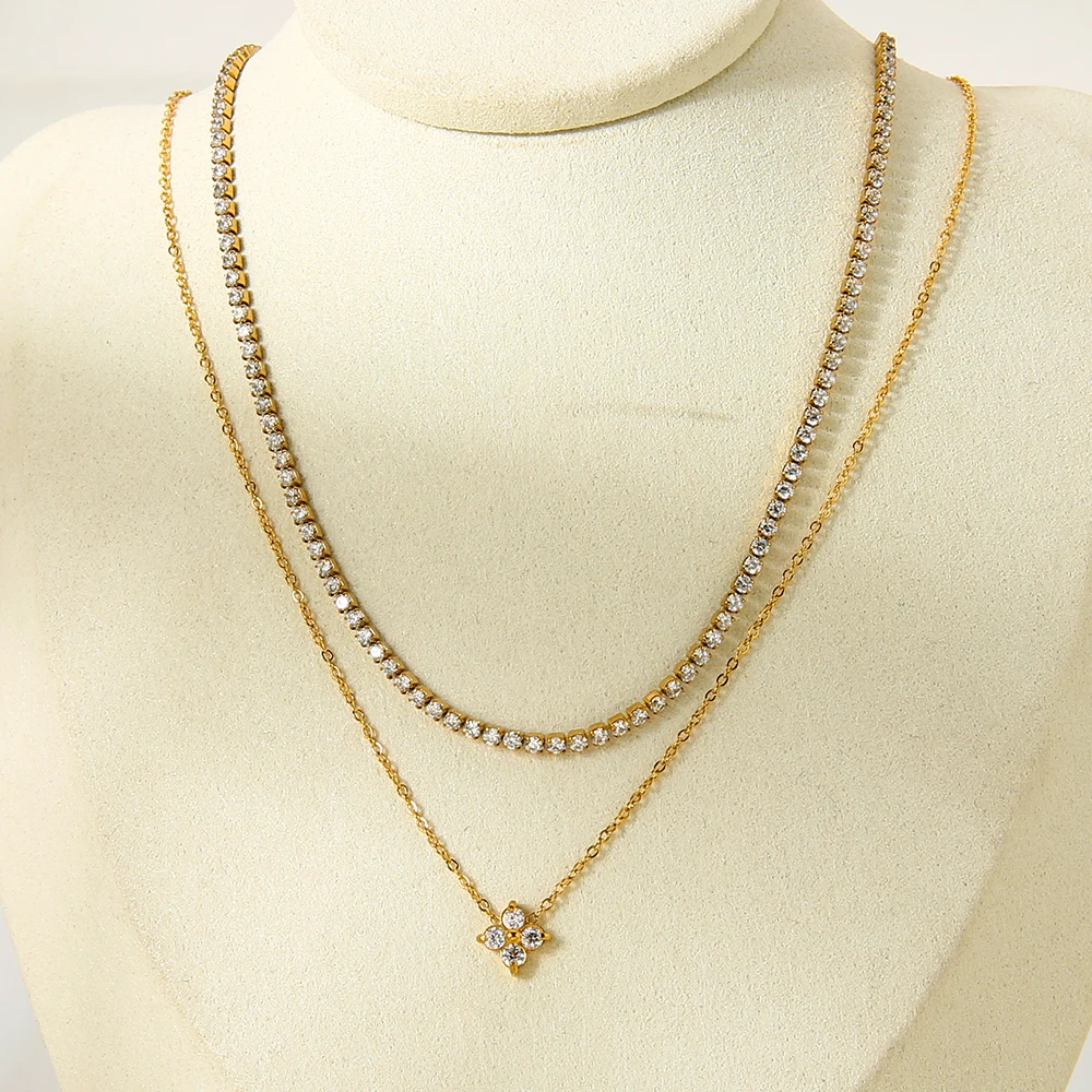 قلادة على شكل نجمة من الزركونيا مطلية بالذهب عيار 18 قيراط بطبقة مزدوجة من الفولاذ المقاوم للصدأ خفيفة فاخرة هدية #1