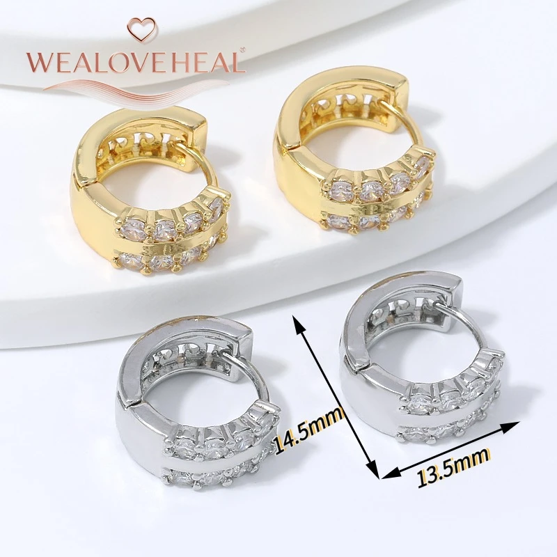 ohrringe, ohrringe damen, 1/2 Paar 18K vergoldete Messing-Ohrringe mit doppelter Reihe Zirkonia für Damen, ausgehöhlte, trendige Huggie-Creolen für Alltag und Party, Geschenk-Schmuck – Detail 17
