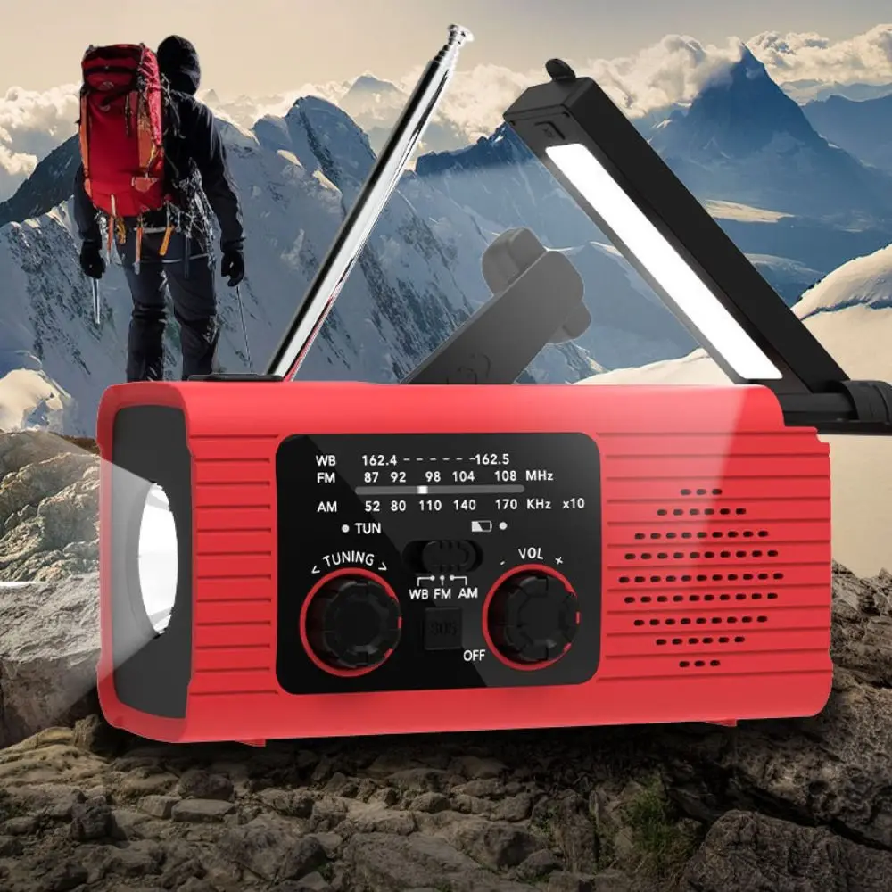 High Quality Solar Power Emergency Radio USB Charger FM AM Hand-cranked Radio Waterproof SOS Alarm LED Flashlight Outdoor