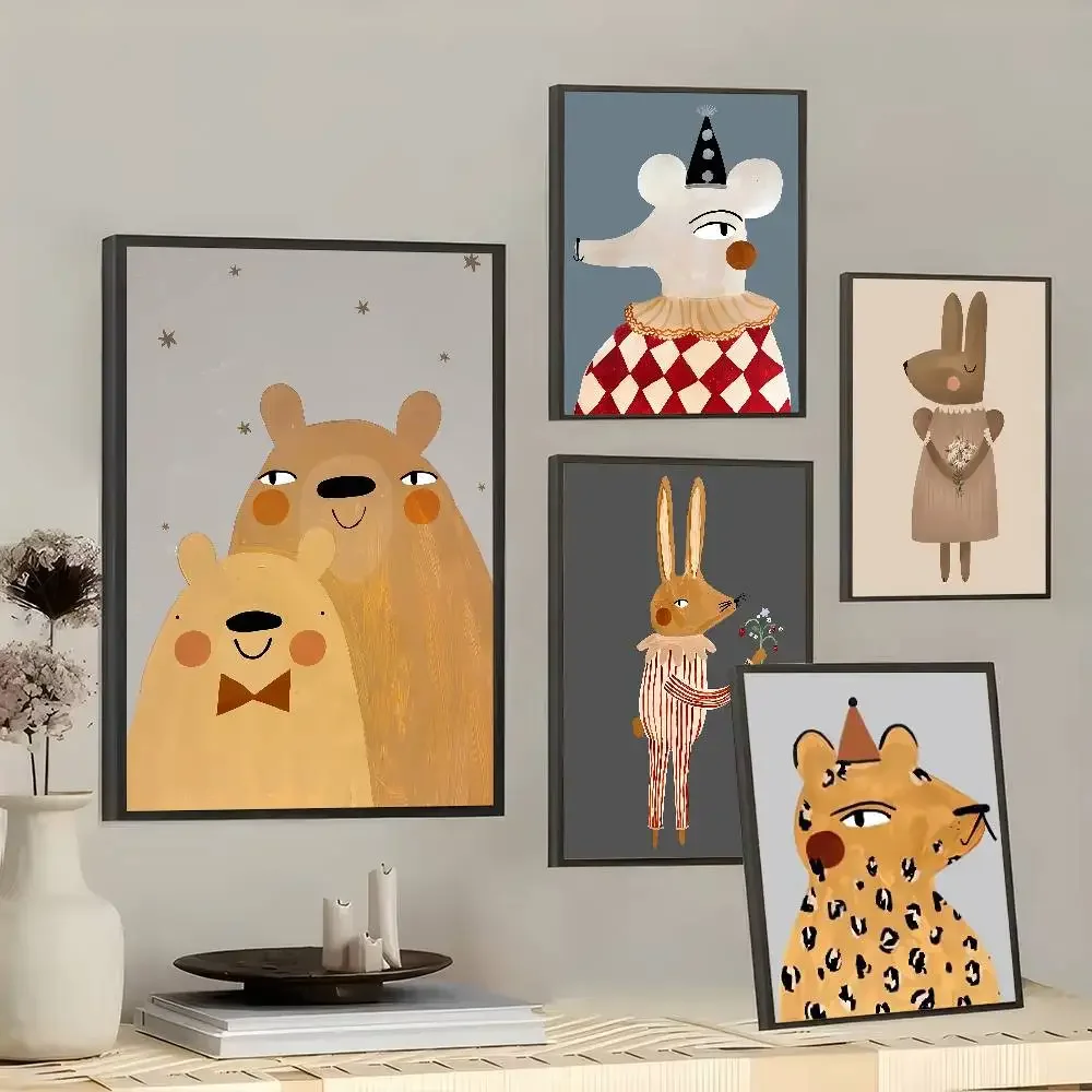 Leopard Rabbit Bear Tiger Mouse Rainbow Funny Canvas Posters HD Quality Wall Art Retro Posters For Home Room Decor