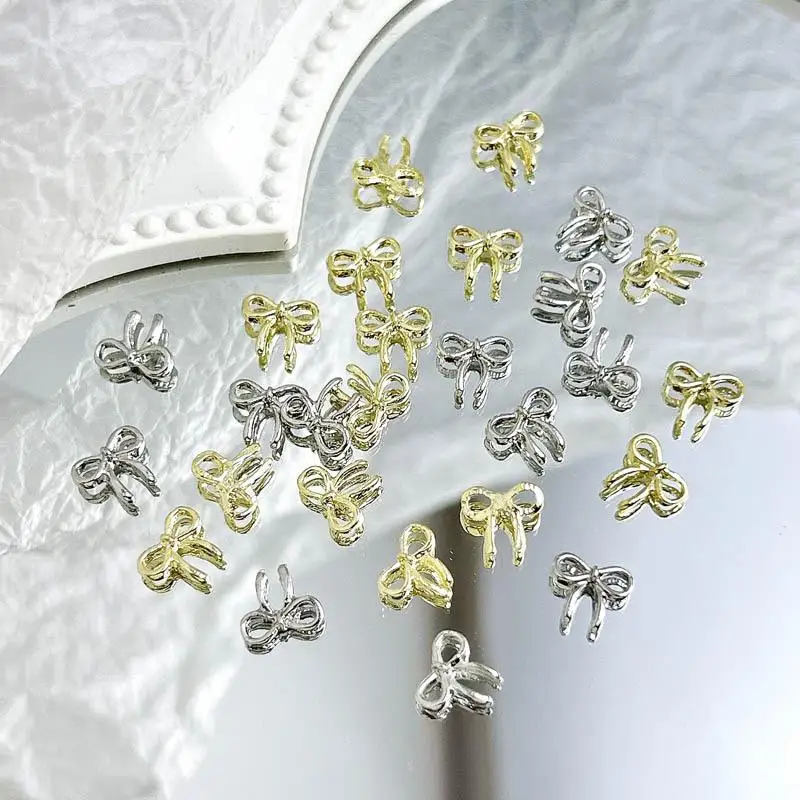 20PCS Hot Alloy Y2K Hollowed-out Bows Nail Art Decorations Metal Mini Ribbon Bowknots Nail Charms Supplies for Manicure DIY