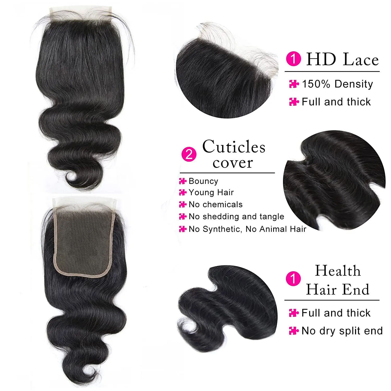 5x5 Body Wave Human Hair Lace Frontal Closure HD Swiss Lace 100% Human Virgin Hair Natural Hairline 4X4 Lace Closure