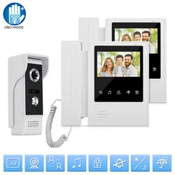 4.3inch Color Video Doorphone System Intercom Doorbell 2 Monitors Screen IR Night Vision Camera Waterproof for Home Apartments