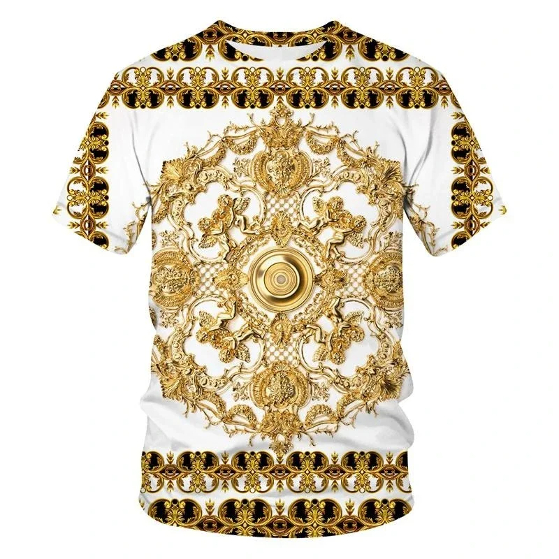 

Luxury Baroque Golden Pattern Men's T-Shirt Unique 3d Print Crewneck T Shirts Men Personality Streetwear Fashion Trendy Tee Tops