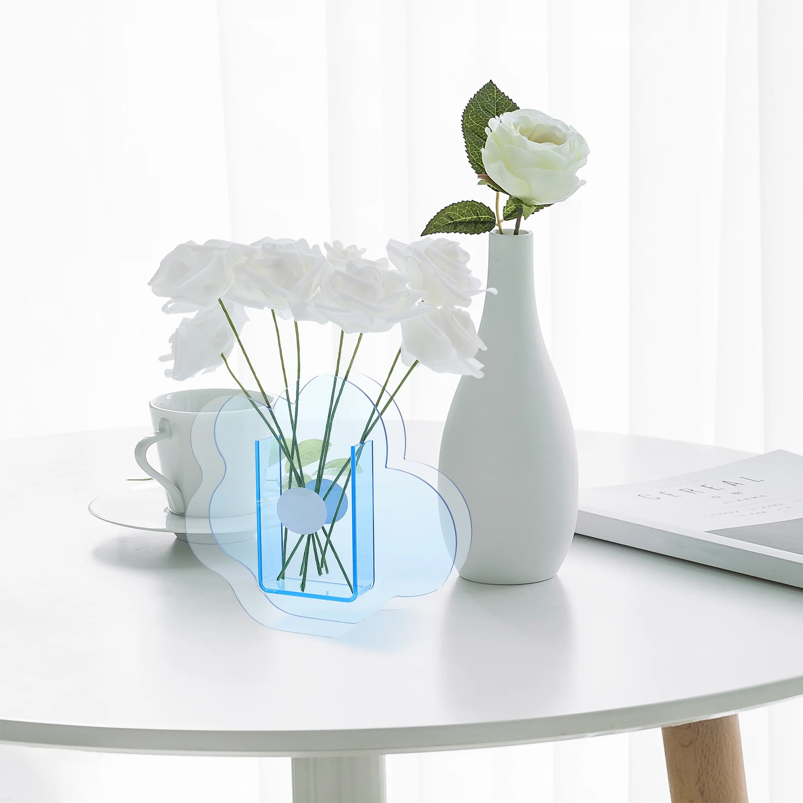 

1Pcs Flower Shaped Vase Acrylic Material Transparent Design Unique Indoor Ornament Fine Workmanship Adornment
