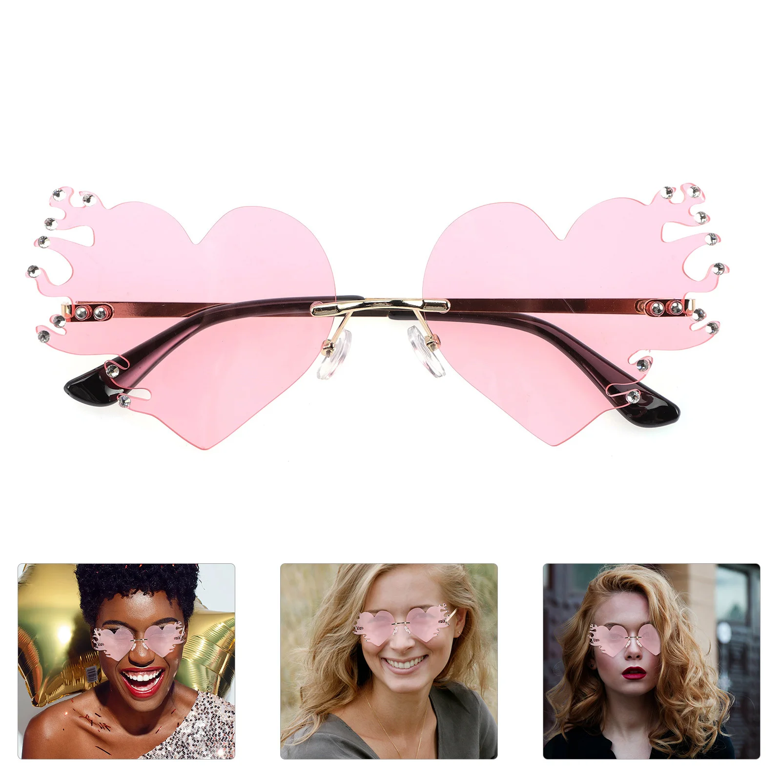 نظارات شمسية عصرية على شكل قلب خفيفة الوزن بدون إطار للحفلات والمهرجانات الخارجية والنساء والفتيات العصرية