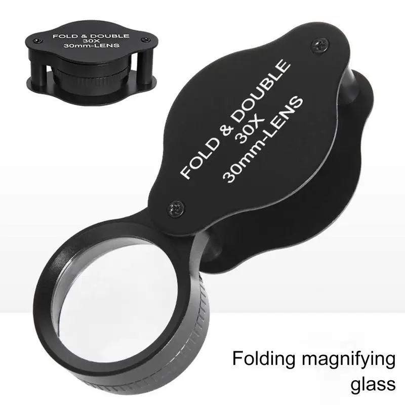 30mm Folding Hand Lens 30mm Metal Magnifying Glass Lens Handheld Pocket Magnifying Glass Lens For Gems Diamonds Plants Coins