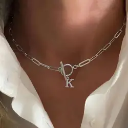 New 26 Letters Initial Stainless Steel Pendant Necklaces Women Toggle Clasps Stainless Steel Chain Necklace Jewelry Gift
