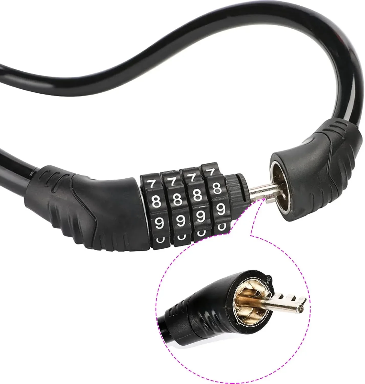 1PC Bike Lock Cable 4-Digit Resettable, High-Strength Steel Security Chains, PVC Coated,Theft Deterrent for Bicycles,Luggage