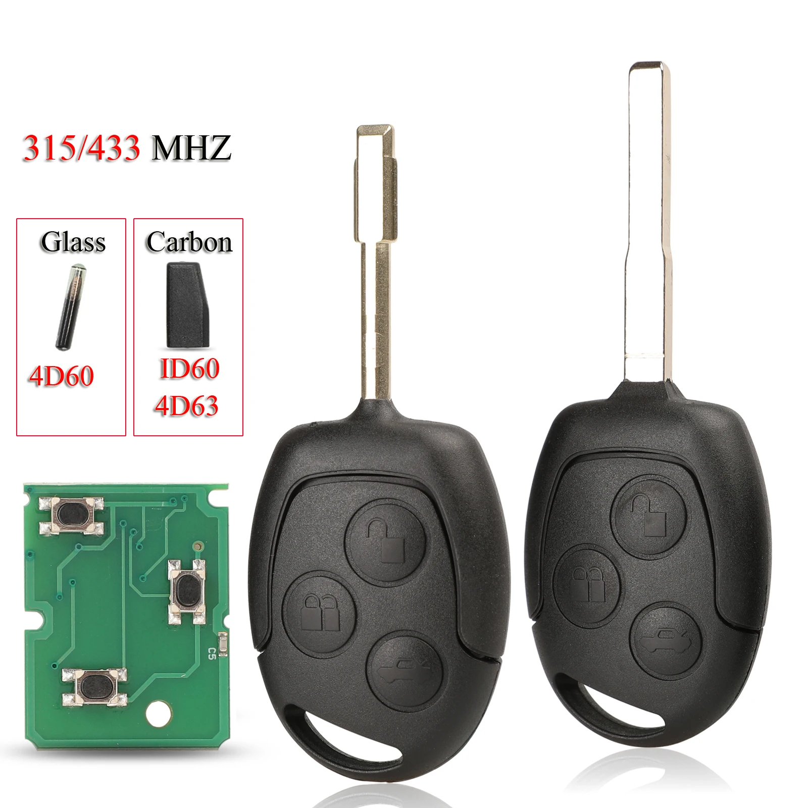 jingyuqin Fernbedienung Autoschlüssel für Ford Mondeo MK3 Focus Fiesta Fusion Galaxy C-Max S-Max 315/433 MHz ID60/4D63Chip FO21/HU101 Steuerung