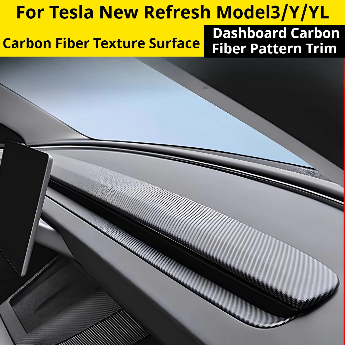 For Tesla New Refresh Model3/Y/YL, Center Dashboard Decor Trim, Carbon Fiber Pattern Panel Interior Mod Accessories