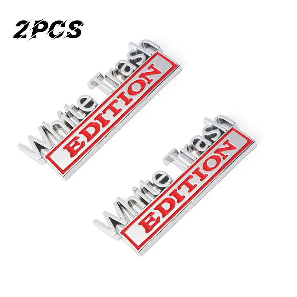 2pcs Car Stickers White Trash Edition Truck Letter Fender Emblem Door Badge Matte Silver Red 8.7x3.2cm 2pcs Car