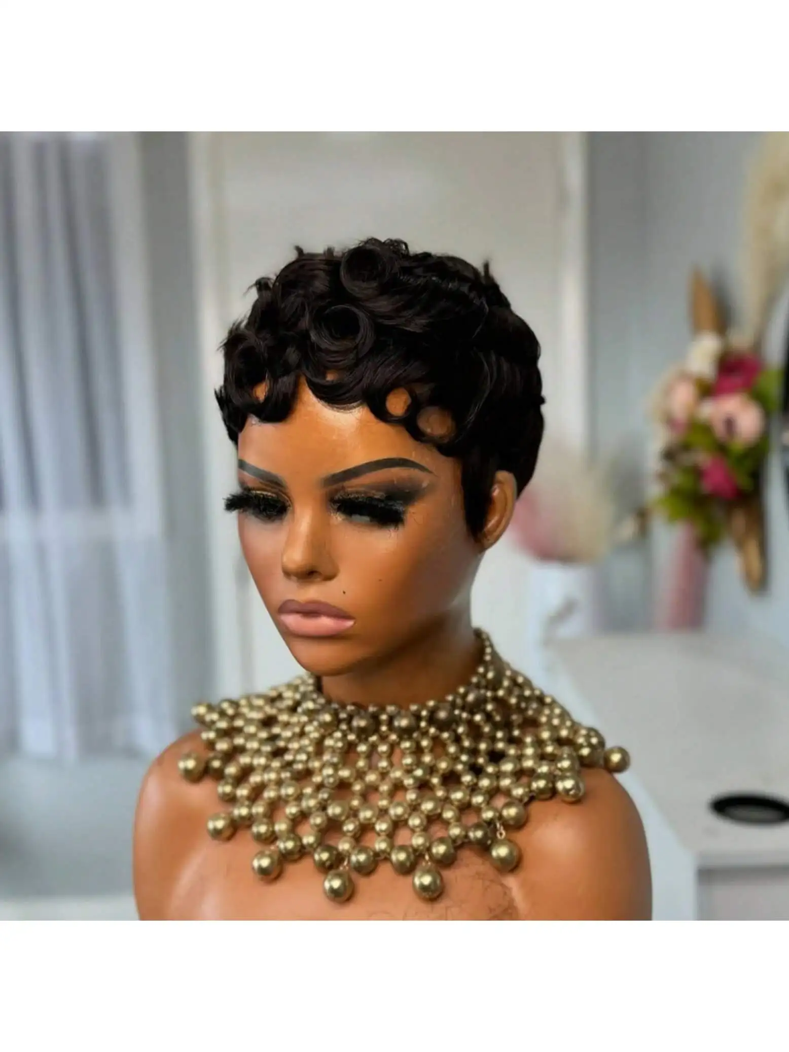 Short Pixie Wigs Short Black Curly Wigs Synthetic Hair Wigs  Natural Wavy Black Pixie Cut Wig Short Curly Layered Synthetic Wig