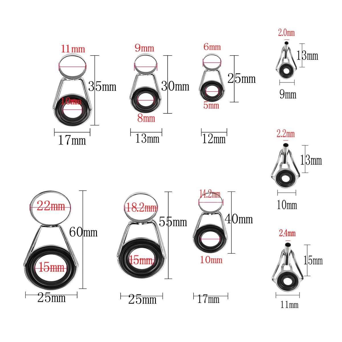 Kit Riparazione Canna Da Pesca 65 Pezzi – Anelli Guida In Ceramica Resistenti All’usura – Misure Da 3 A 30 Mm