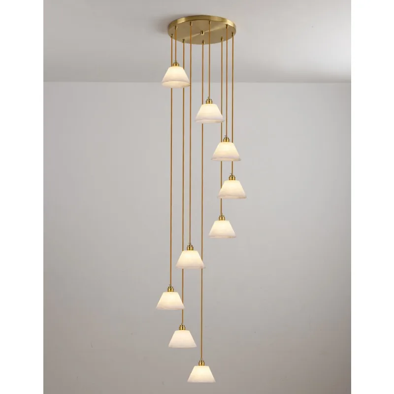 Spanish marble staircase lamp, light luxury duplex building, long hanging lamp, modern and simple villa hall, rotating lamp