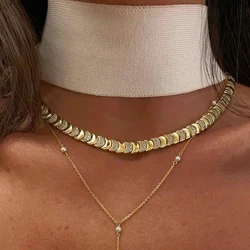 Gold Color Delicate Moon Link Bracelet Necklace Set with CZ Accents for Party Jewelry
