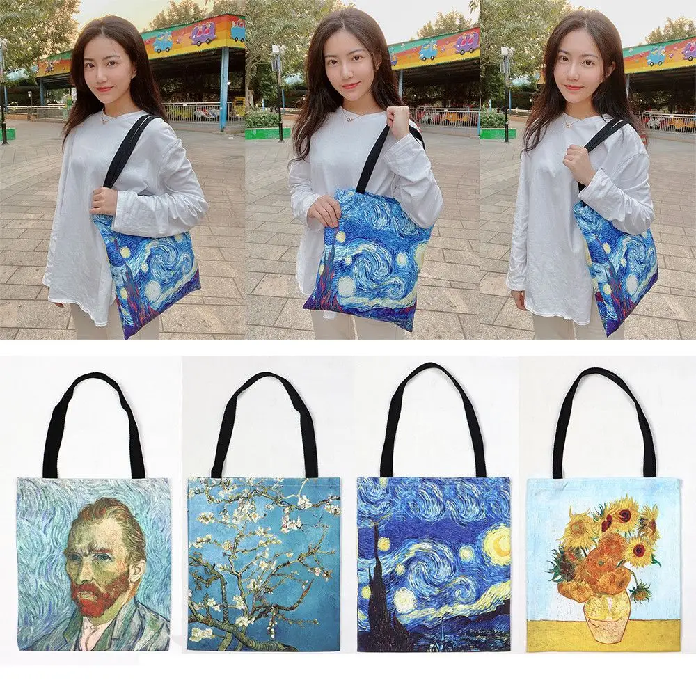 1Pc Van Gogh Shopping Bag Big Tote Harajuku Shopper Bag Women Canvas Shoulder Bag Female Ulzzang Funny Eco Large-capacity