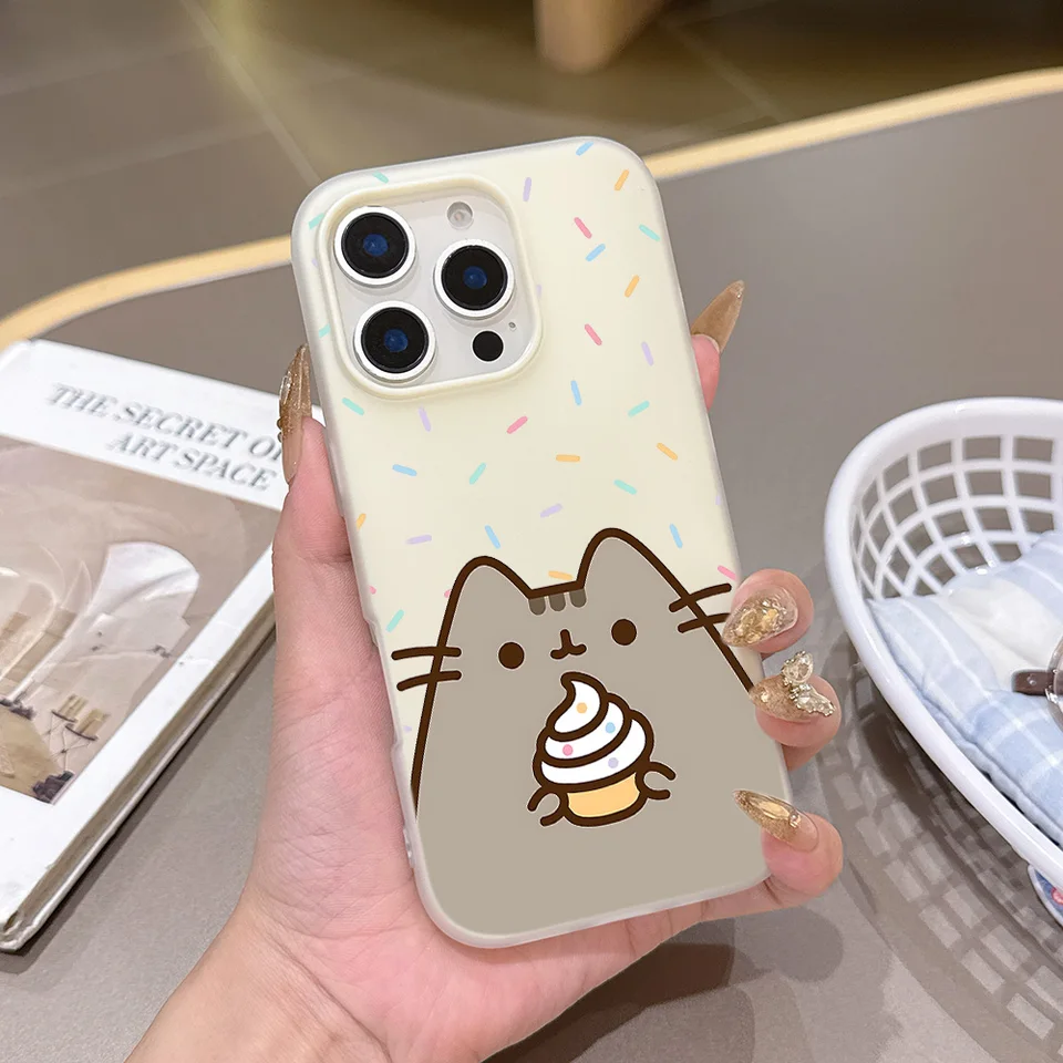 Funda de Silicona Mate 2 en 1 con Gato P-Pusheens para iPhone 17 Air 16e 16 15 14 13 Plus 12 11 Pro X XR Max 2