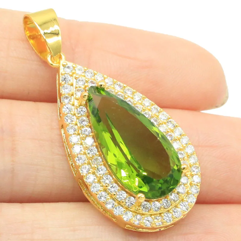 

SheCrown Buy 4 Get 1 Free 40x17mm Anniversary 4.3g Green Peridot White CZ Gold Silver Pendant