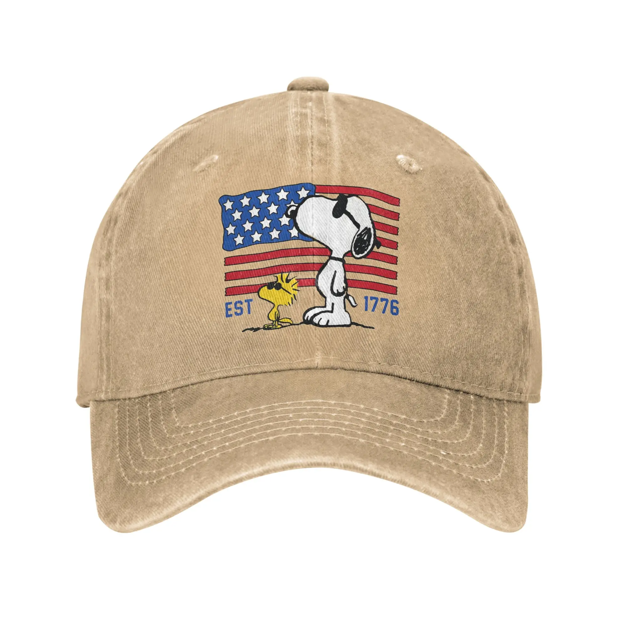 America 250th Anniversary Patriotic Snoopys Baseball Cap Vintage Cotton Snapback Cap Outdoor Activities Adjustable Fit Hats Cap
