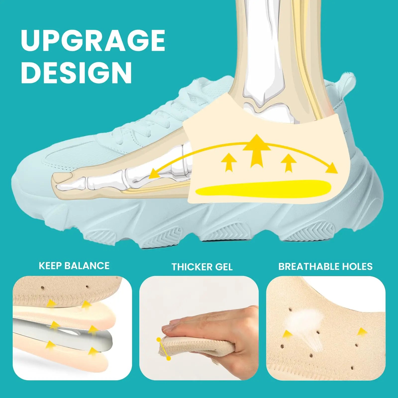 Plantar Fasciitis Heel Spur Foot Support With U-Shaped Silicone Gel Heel Cups for Heel Pain Relief Insoles for Man Woman Walking image 3