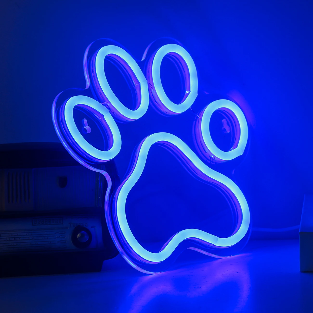 Chi-buy LED Neon Paw USB Powered Blue Neon Signs Night Light 3D Wall Art & Game Room Bedroom Living Room Decor Lamp Signs