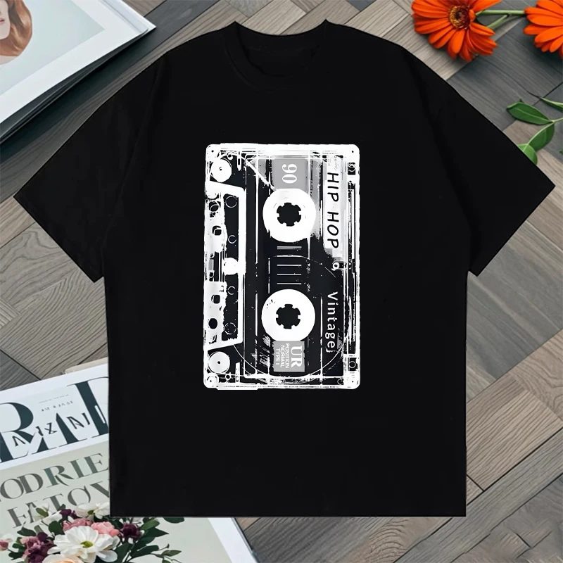 

2025 Hot Fun Retro Tape Hip-hop Music Graphic Printed Oversized t-shirt Unisex Crew Neck Cotton short sleeve Men Women t-shirts