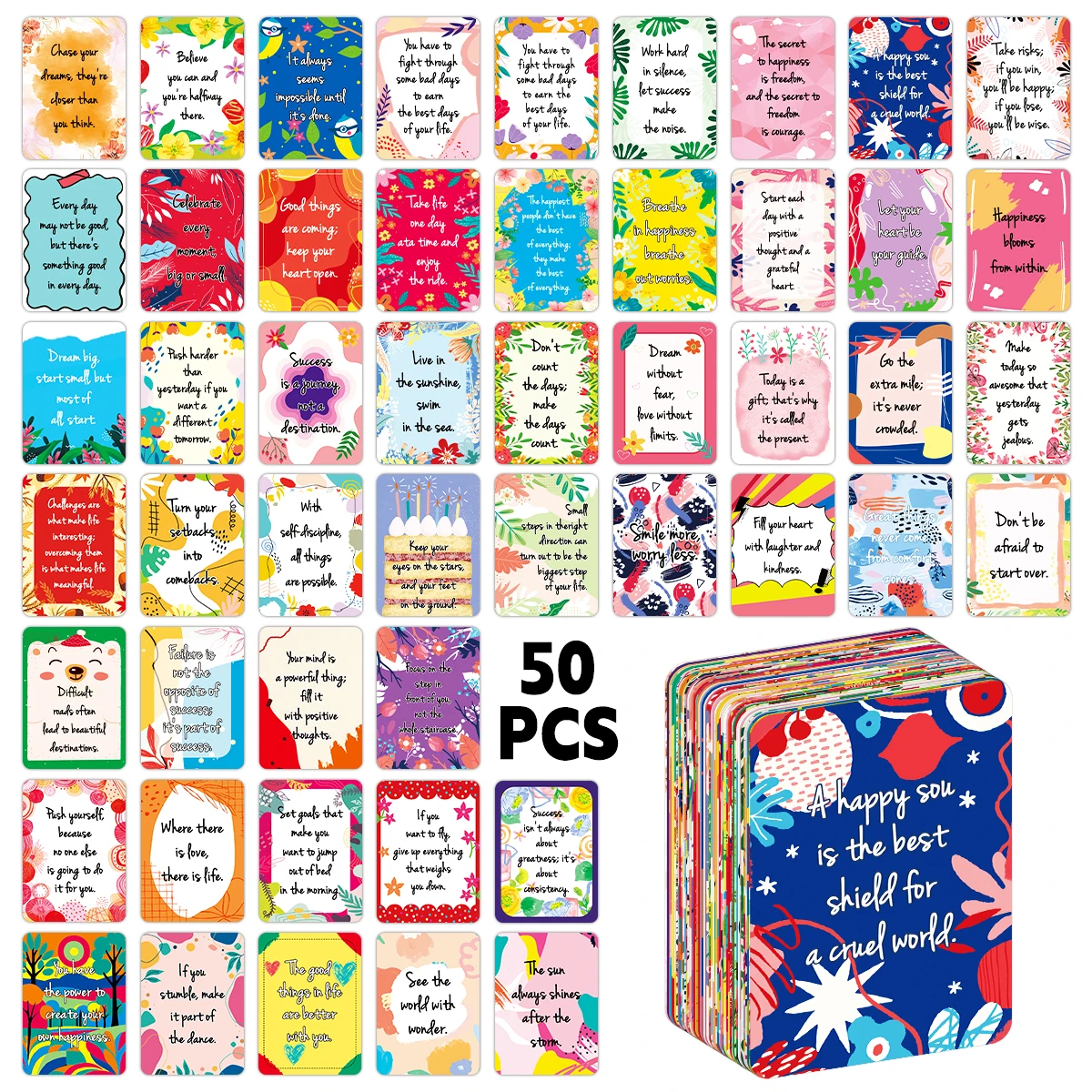 50 Stück aufhebende positive Affirmationskarten, Mini-Notizkarte für Lunchbox, bunte Motivationskarten mit inspirierenden Zitaten – Detail 1