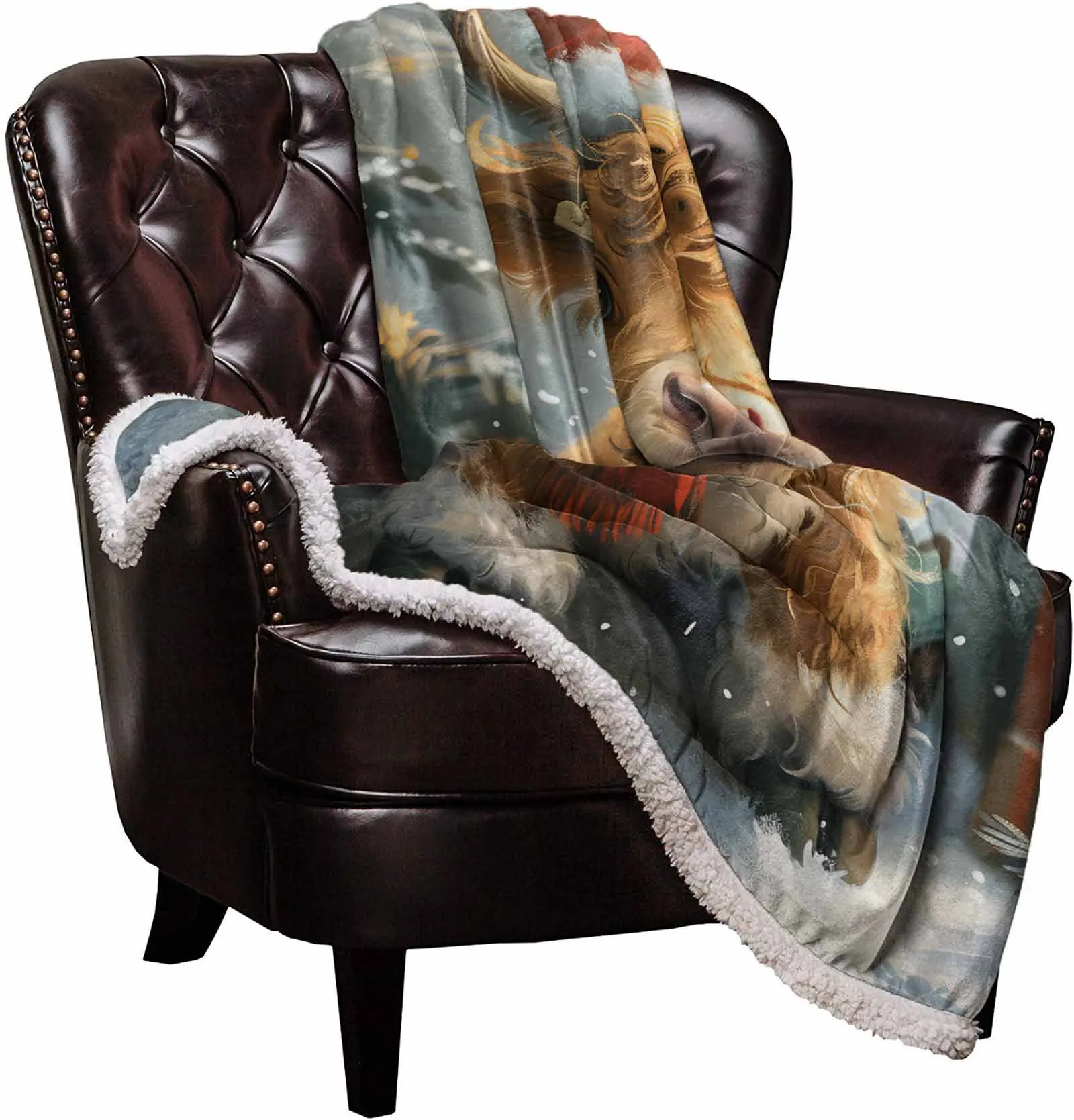 Christmas Gift Yak Hat Vintage Oil Painting Winter Warm Cashmere Blanket Office Sofa Soft Throw Blanket Kids Bed Bedspread