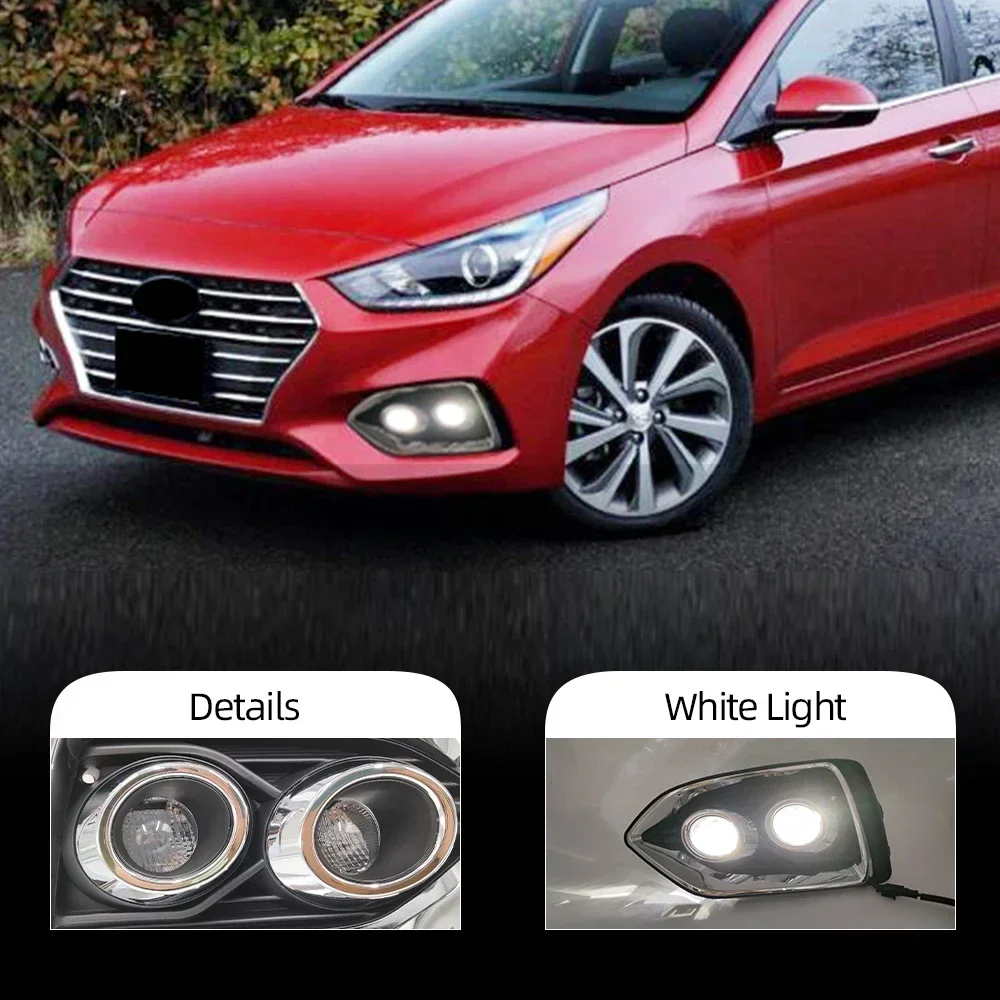 New！ CSCSNL 1 Pair Car DRL Lamp LED Daytime Running Light For Hyundai Accent Solaris 2017 2018 2019 2020 Fog lamp cover Waterpro