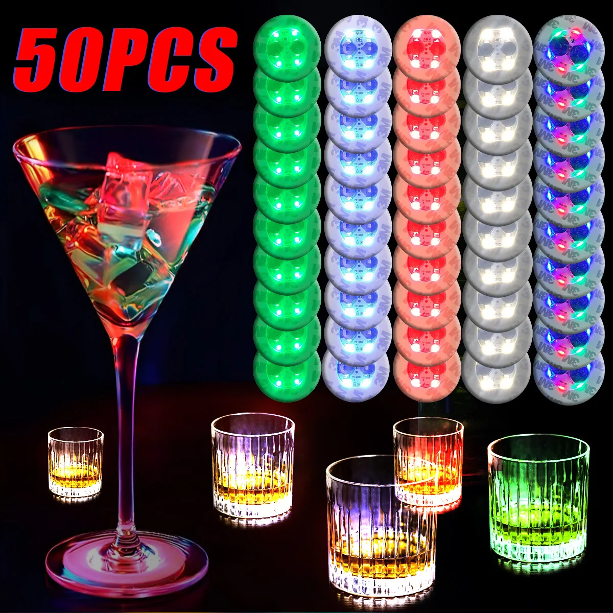 Luces LED de posavasos para Bar, KTV, fiesta de boda, cóctel, taza de bebida, jarrón, iluminación, pegatinas luminosas para botella, decoración, 50