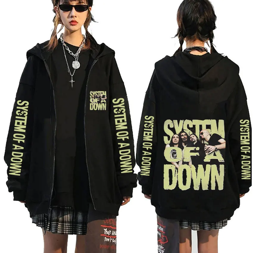 

System of A Down Face Graphic Zipper Hoodie Men Women Gothic Rock Oversized Zip Up Jacket Men's 90s Alternative Metal Streetwear