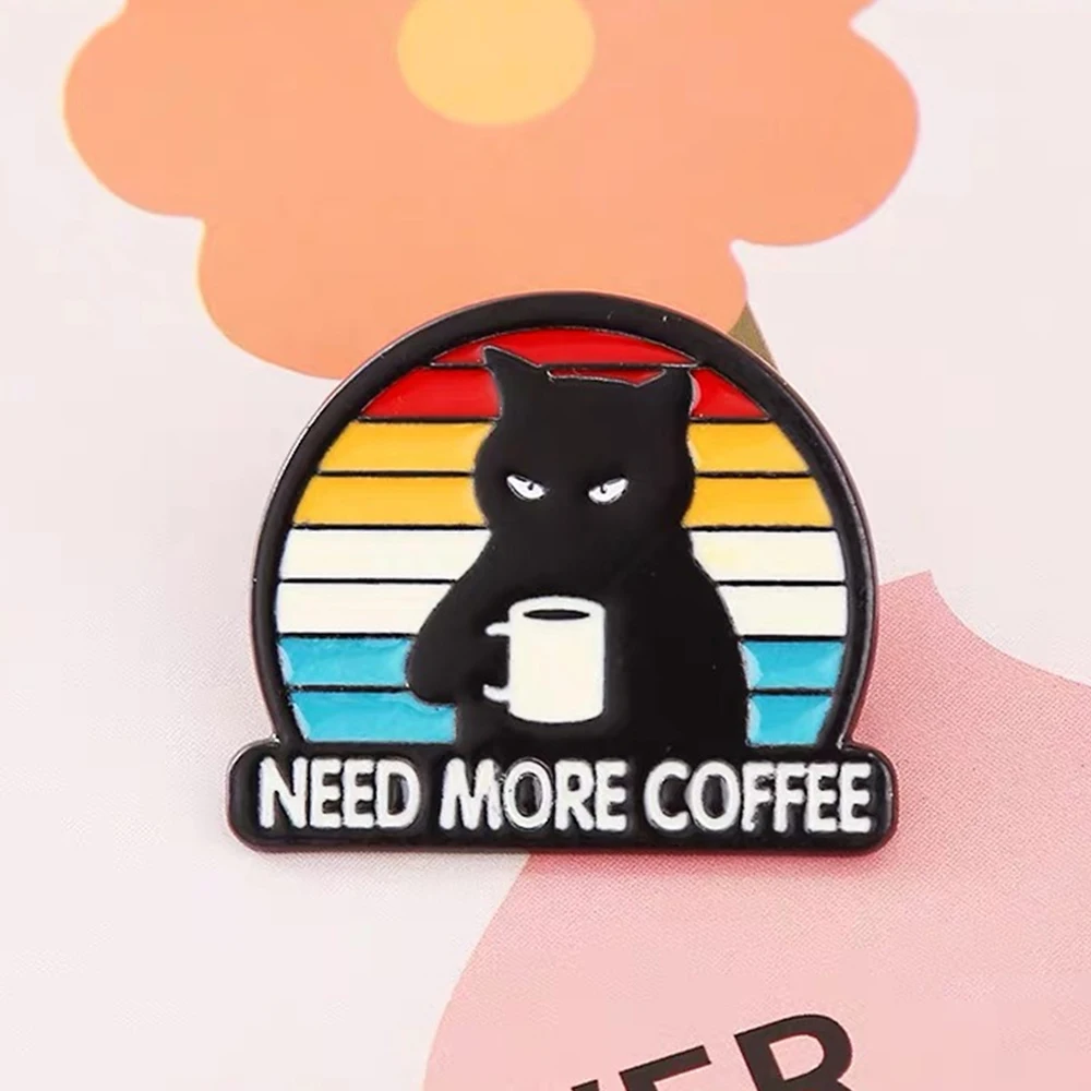 متعدد الألوان لطيف القهوة القط ليتل الوحش شارات النساء الرجال بروش فاخر لطيف المينا دبابيس الملابس والمجوهرات والاكسسوارات هدية #3