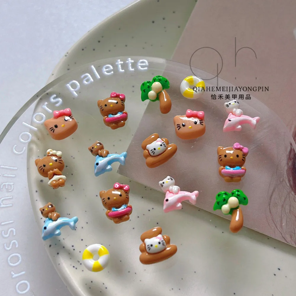 10Pcs Kitty Cat Nail Charms Kawaii Cartoon Kitten Nail Jewelry Rhinestone Gems Cute Hello Kitty Nail Art Decoration Manicure DIY