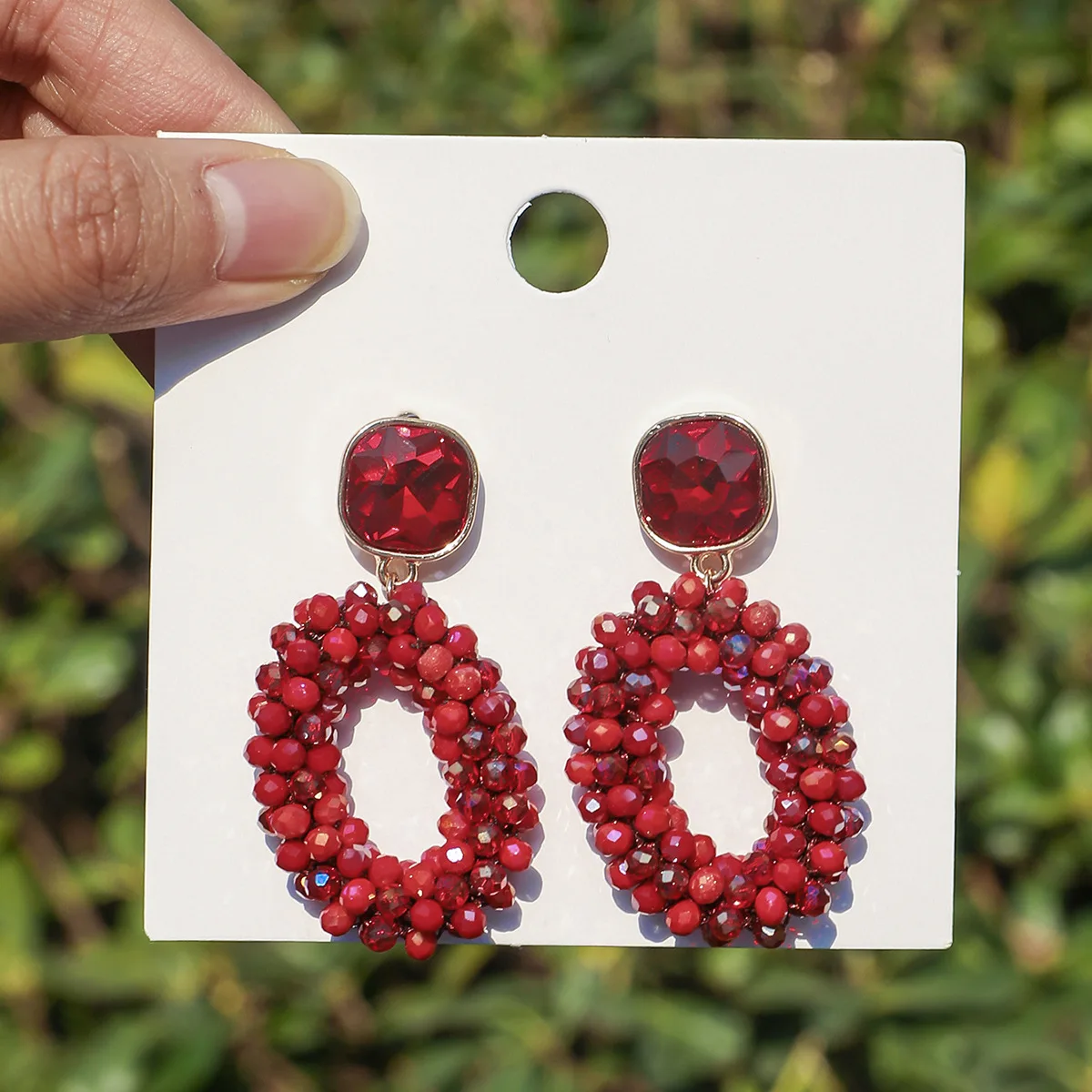 ZGMXR Rice bead earrings Circle Twisting Crystal Bohemia Colorful Hand-woven Alloy Woman Retro Simple Beaded earrings view 3