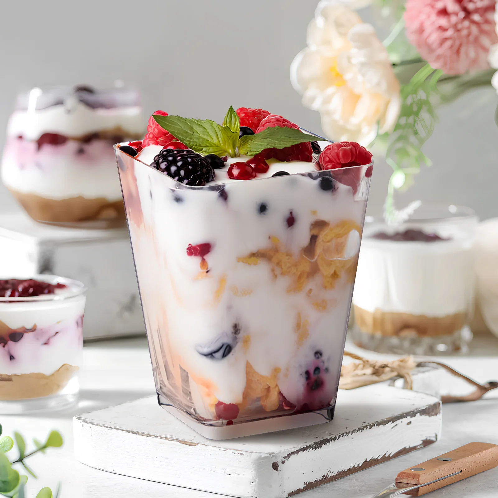 

30Pcs Clear Pudding Cups Mini Plastic Dessert Cups Elegant Design for Parties Weddings Mousse Trifle Yogurt Parfait Snack