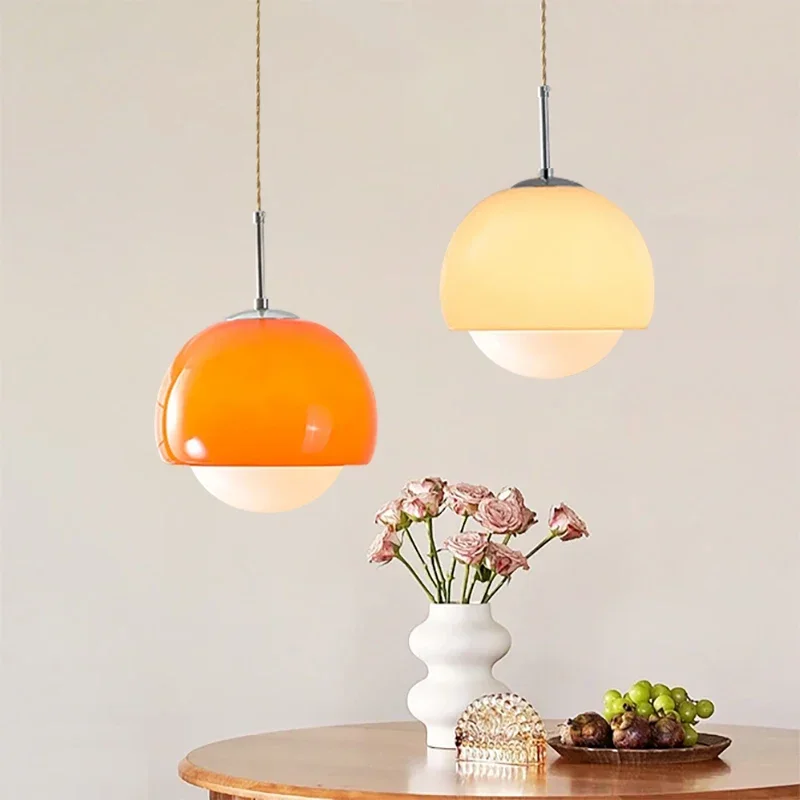 

Glass Pendant Light Nordic Orange Beige Room Decoration Hanging Lamps For Bedroom Restaurant Living Rooms Study Lighting Fixture