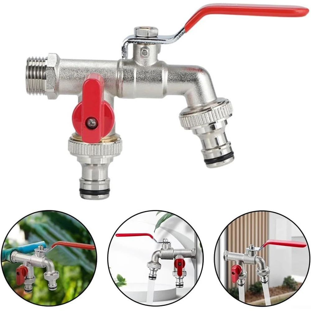 Смеситель из сплава с двойным выходом, двойной контроль, водопроводный кран, 90-градусный кран «один в два», 1/2 садового шланга, соединитель для орошения сада