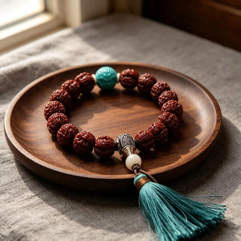 -Polished Small Vajra Hand-Held Beads, With A Patina, No Cleaning Required, Walnut Bodhi, Vintage Ethnic Style