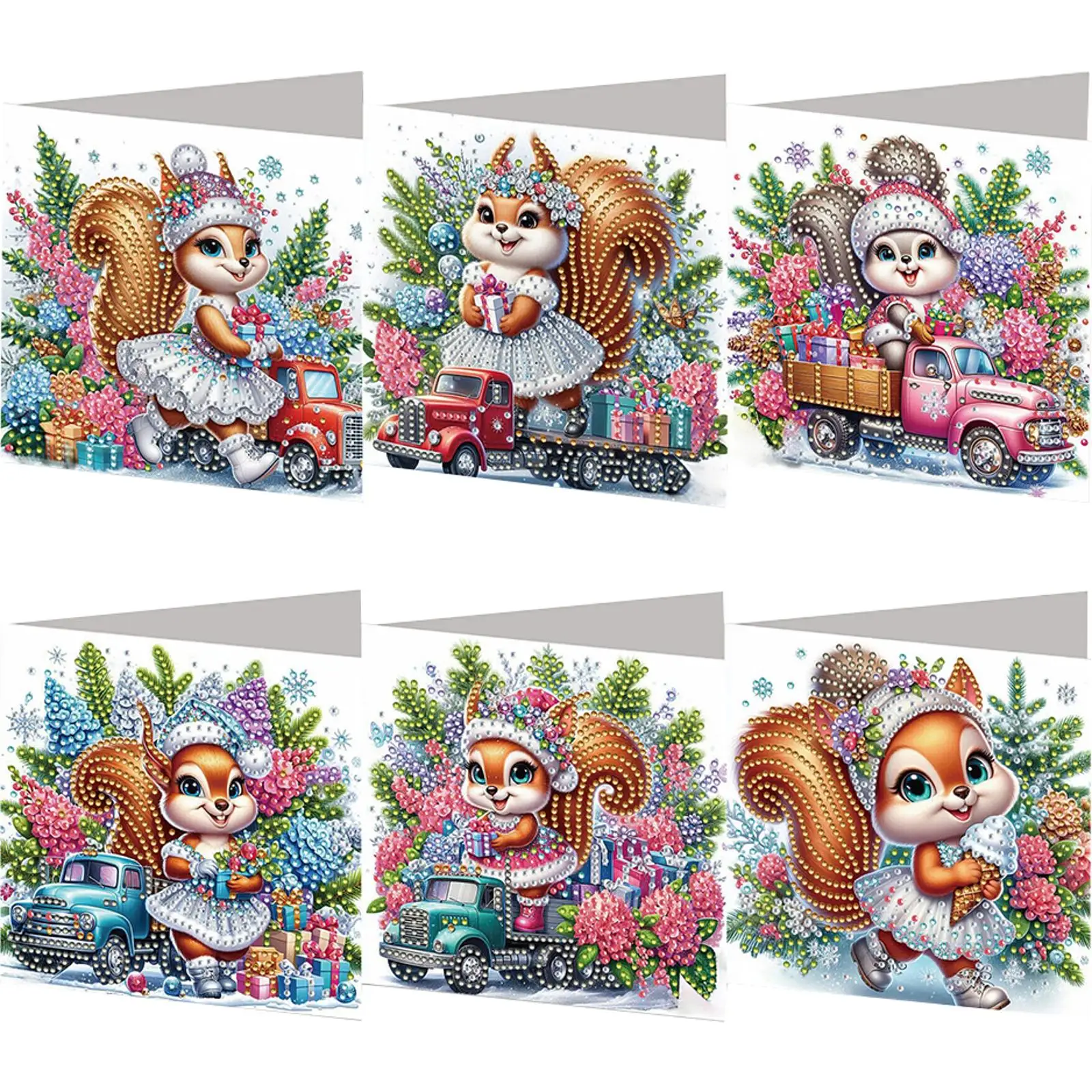 

6PCS DIY Xmas Diamond Art Greeting Cards Congratulations Cards & Gifts (Squirrel