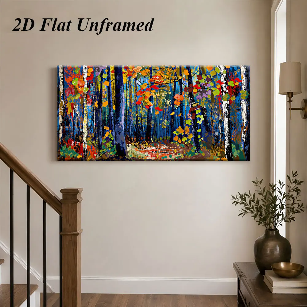 (1PC Unframe)1 modern abstract forest landscape frameless decorative painting with rich colors, grid home decoration painting 2D