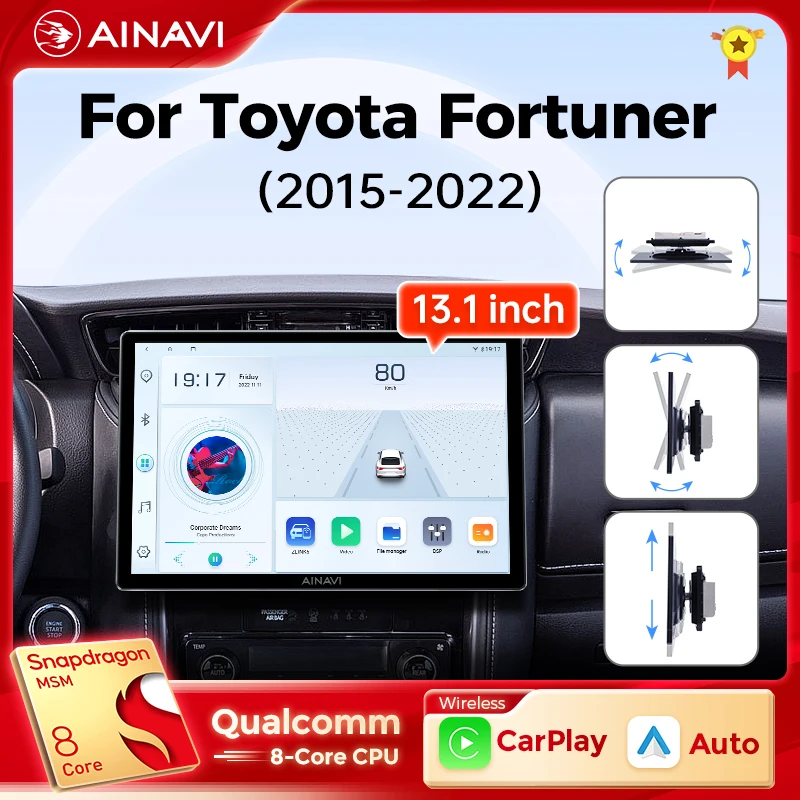 

Ainavi 13,1 дюймов для Toyota Fortuner 2015 2017 2018 2020 2021 беспроводной Carplay Android автомобильный радиоприемник 4G мультимедийная Автомагнитола