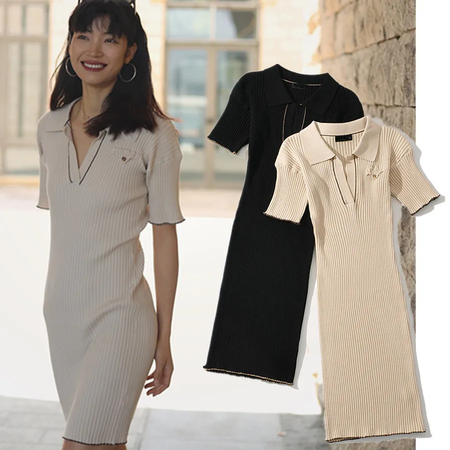 

Withered Ins Fashion Blogger Vintage France Style Fashion Elegant Polo Collar Knitted Sexy Sheath Casual Dress Women