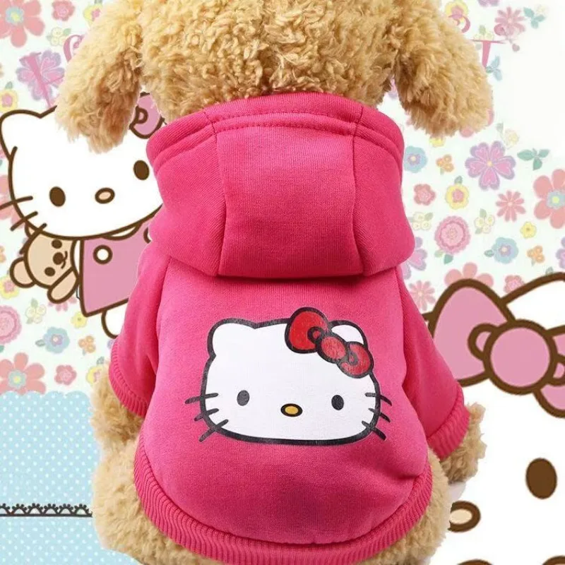 جديد مرحبا كيتي الكلب الملابس معطف الكرتون الحيوانات الأليفة زر سترة هوديي لطيف البلوز مقنعين الخريف الشتاء لينة الملابس الدافئة هدية #4