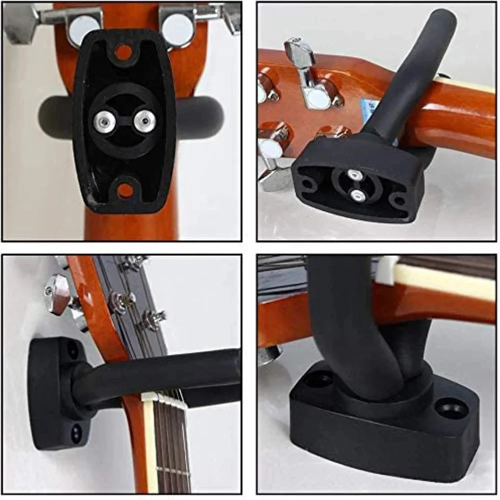 1 to 10 guitar wall mounted, black hooks in all sizes, bass, mandolin, banjo, four stringed instrument, guitar accessories