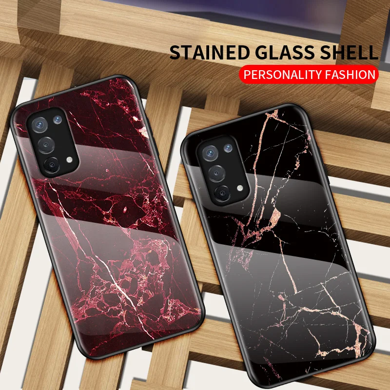 Oppo A74 5G CPH2197 CPH2263 Case Marble Grain Tempered Glass Hard Back Cover Phone Case Silicon Bumper for Oppo A74 5G CPH2197