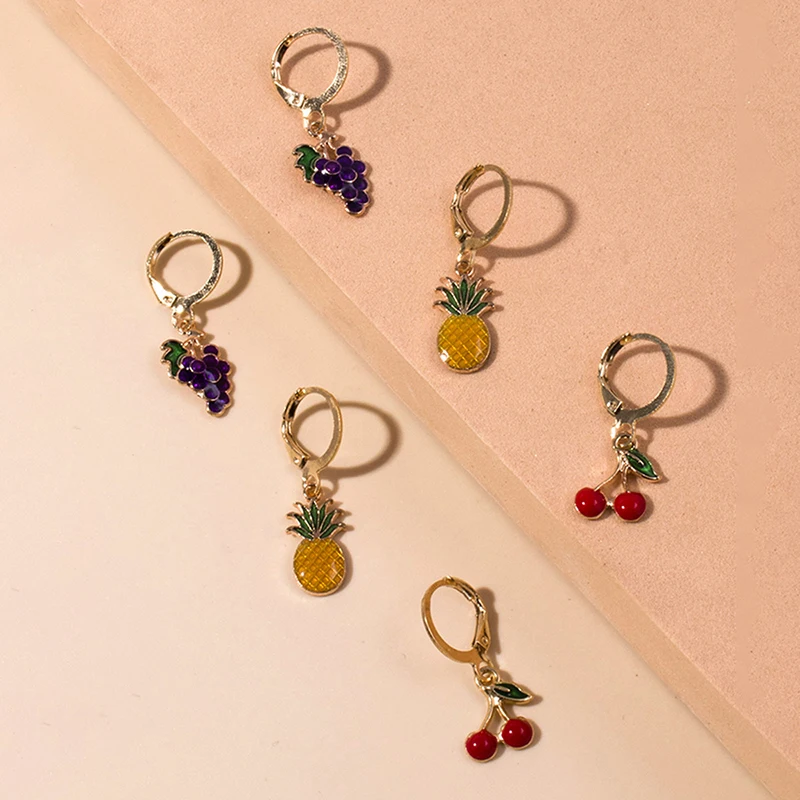 Aihua süße Früchte Ohrringe schöne Emaille Kirsche Apfel Banane Erdbeer Ohrringe für Frauen Tropfen Ohrringe Ohr haken Schmuck Geschenke – Detail 5